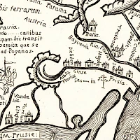Albia Fluvius (Elbe, tsch. Labe) und Dieliden (Dresden, tsch. Drážďany) auf der Weltkarte von 1410–50 aus den Sammlungen der Vatikanischen Museen