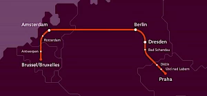 Strecke des neuen Nachtzugs Prag-Brüssel