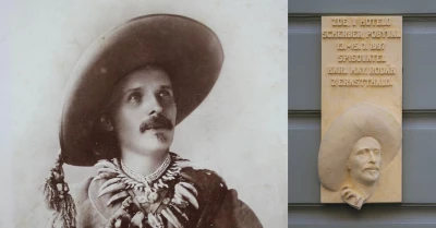 Karl May - Foto von 1896 und auf Gedenktafel in Chomutov