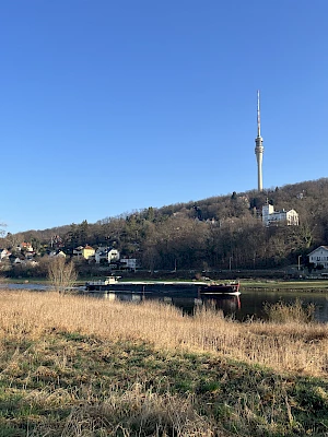 Momentan sind wieder mehr G&uuml;terschiffe auf der Elbe unterwegs, hier in Dresden.